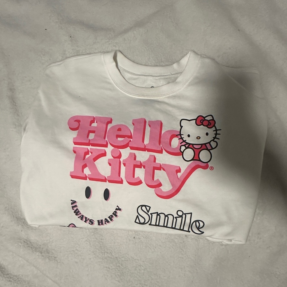 Hello Kitty Sanrio Graphic Crew Neck Sweatshirt White Pink Women’s